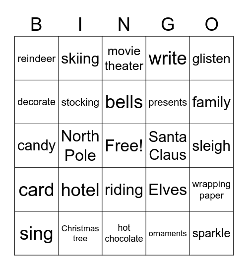 Nouns and Verbs Bingo Card