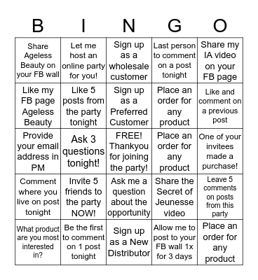 Jeunesse Bingo  Bingo Card