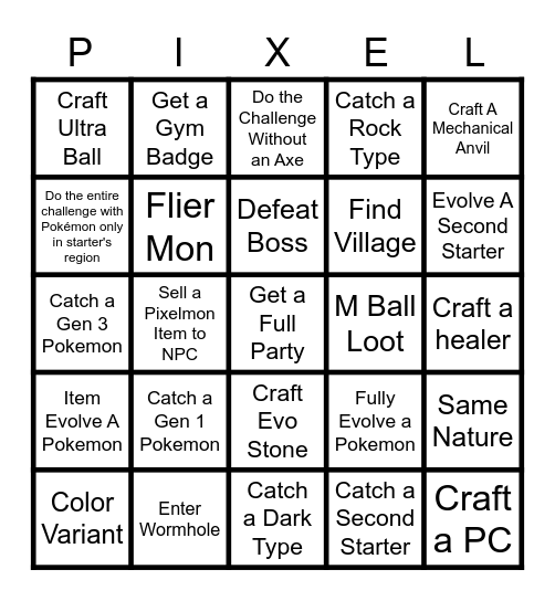 Pixelmon Bingo Card