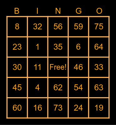 The Lucky One Bingo Card