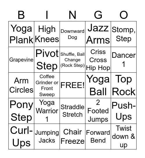 5th Grade Dance Fitness Review Bingo Card