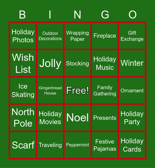 Holiday Bingo Card