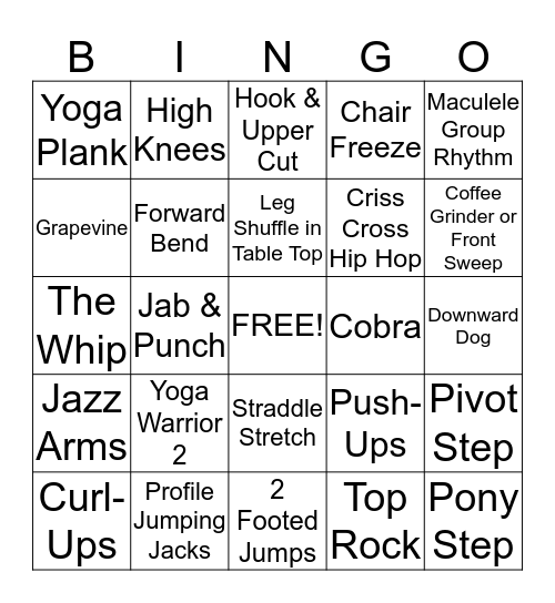 6th Grade Dance Fitness Review Bingo Card