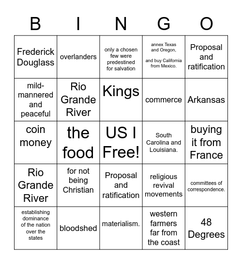 Semester Exam Bingo Card