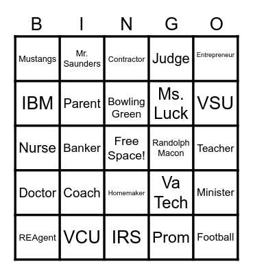 1972 BGSHS Reunion Bingo Card