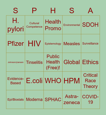 Public Health Bingo! Bingo Card