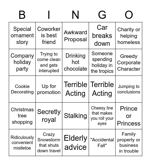 Christmas Movie Bingo Card