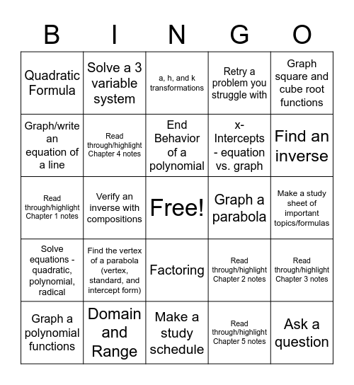 Finals Week Bingo Card