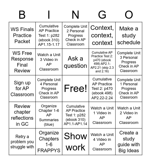 Finals Week Bingo Card