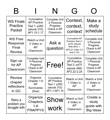 Finals Week Bingo Card