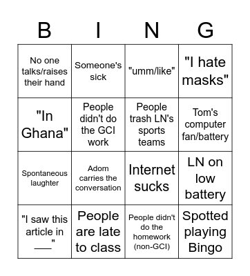 Untitled Bingo Card