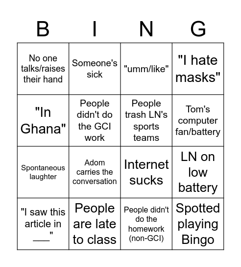 Untitled Bingo Card