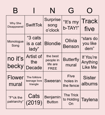 Taylor Swift Bingo Card