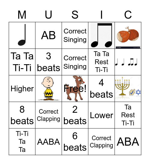 2nd Grade Music Bingo Card