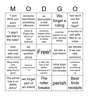 2022 Mod Bingo Card