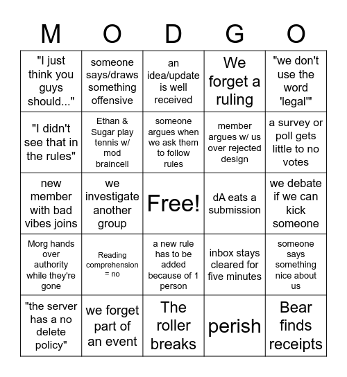 2022 Mod Bingo Card