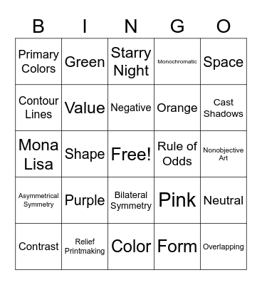 Art Final Bingo Card