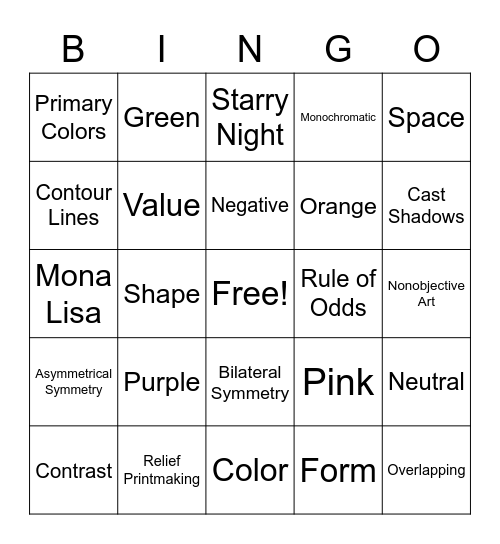 Art Final Bingo Card