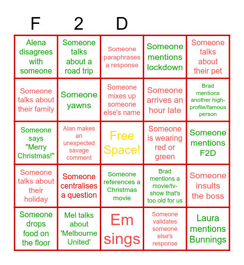 Fit to Drive Christmas Party Bingo Card