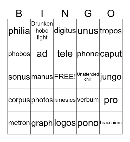 Franks Bingo Card