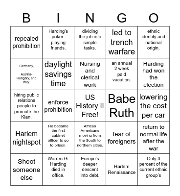 Semester Exam Bingo Card