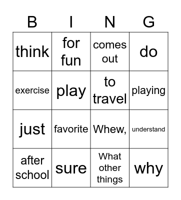 Untitled Bingo Card