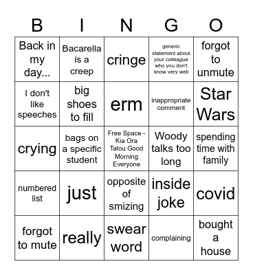 2021 Farewells Bingo Card