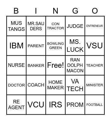BGSHS REUNION BINGO Card