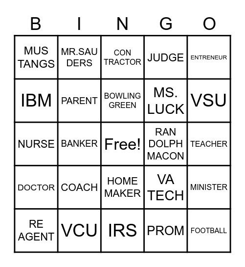 BGSHS REUNION BINGO Card