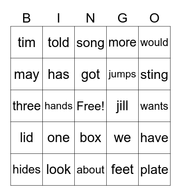 phonics Bingo Card