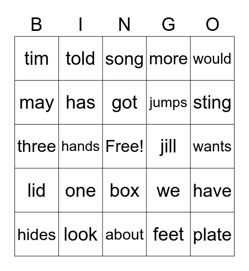 phonics Bingo Card