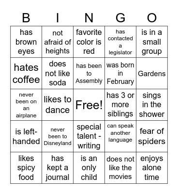 Human Bingo Card