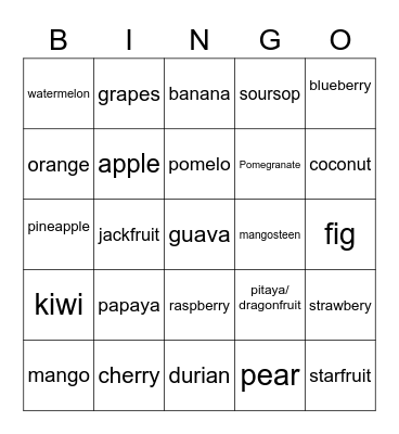 Fruits Bingo Card