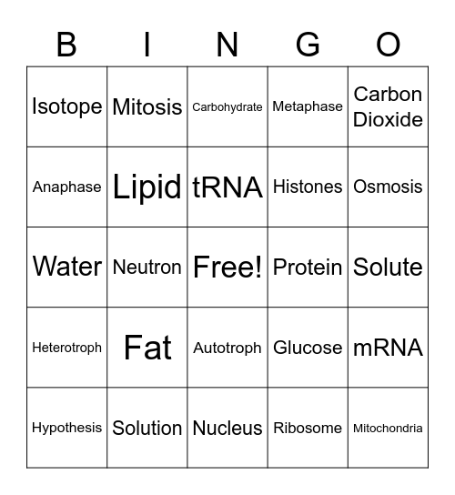 Biology BINGO! Bingo Card