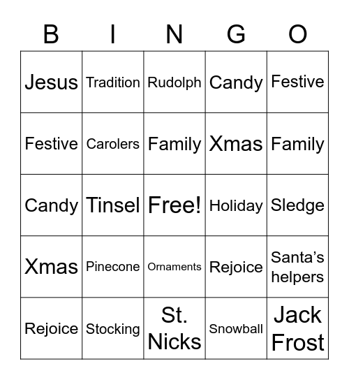 DCA Christmas Bingo Card