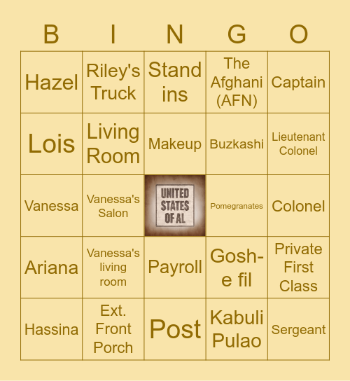 United States Of Al Bingo Card
