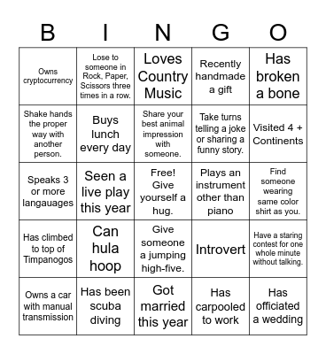 Use same person only 1 time Bingo Card