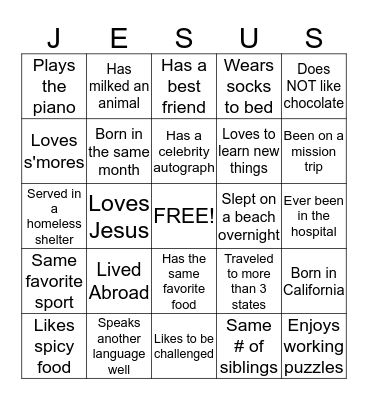 HUMAN BINGO Card