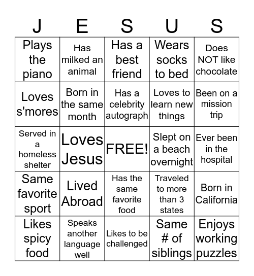 HUMAN BINGO Card