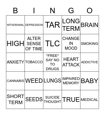MARIJUANA BINGO Card