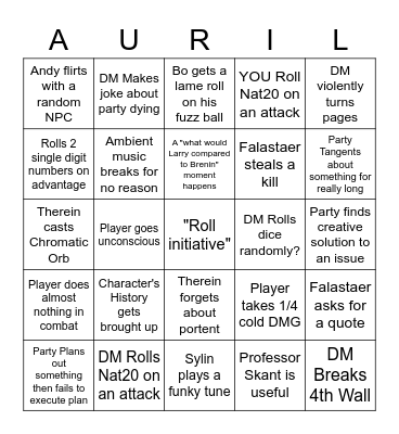 DnD Bingo Card Bingo Card
