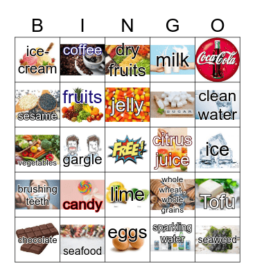 Food for healthy and unhealthy teeth Bingo Card