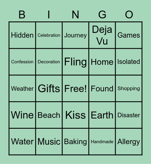 Just Write 2022 Holiday Bingo Card