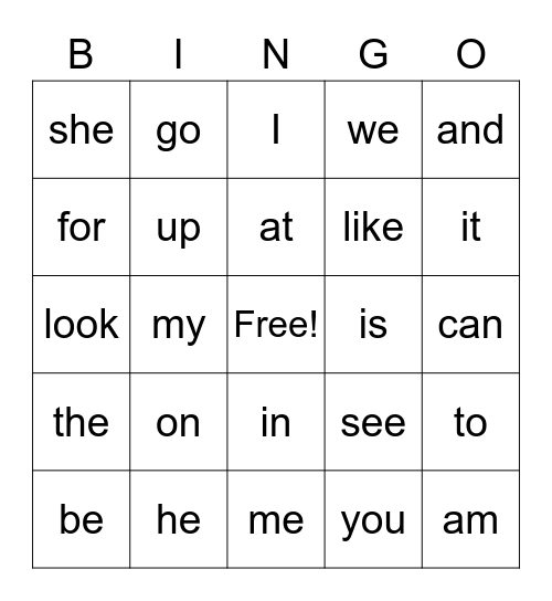 List 1 Sight Word Bingoo Bingo Card