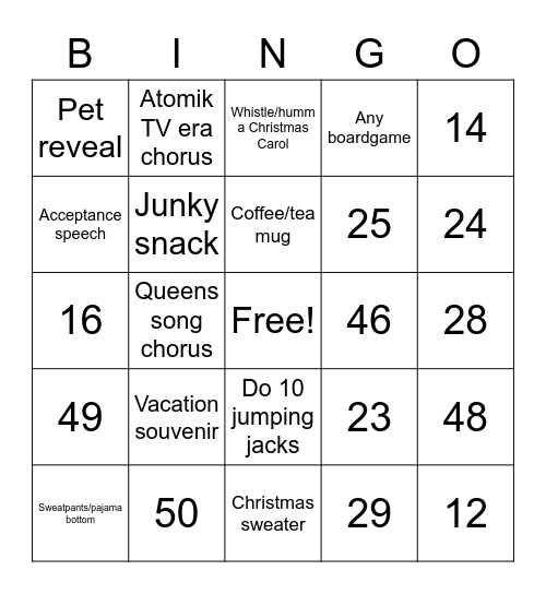 Holiday Bingo Card