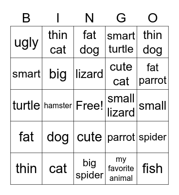 Boost Up 2: Unit 2 - Animal Friends Bingo Card