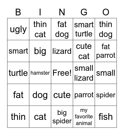 Boost Up 2: Unit 2 - Animal Friends Bingo Card
