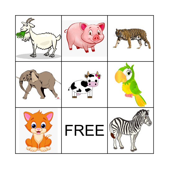 ANIMALS Bingo Card