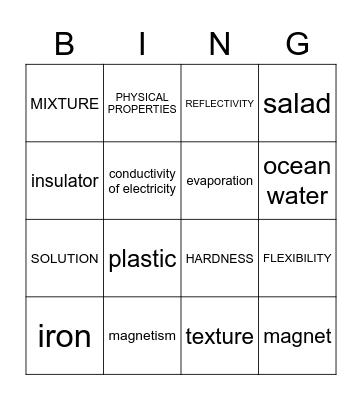 Physical Properties of Matter Bingo Card