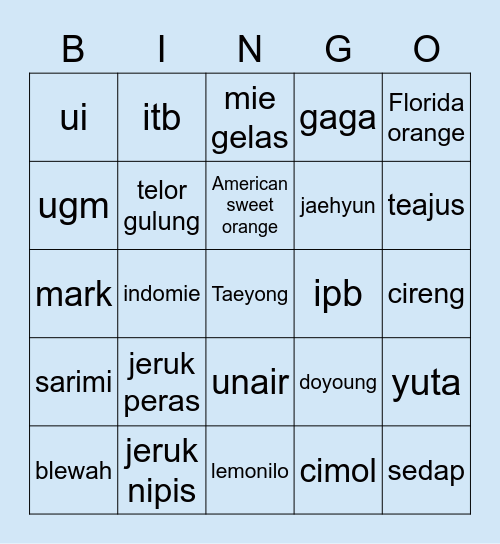 dewdew Bingo Card